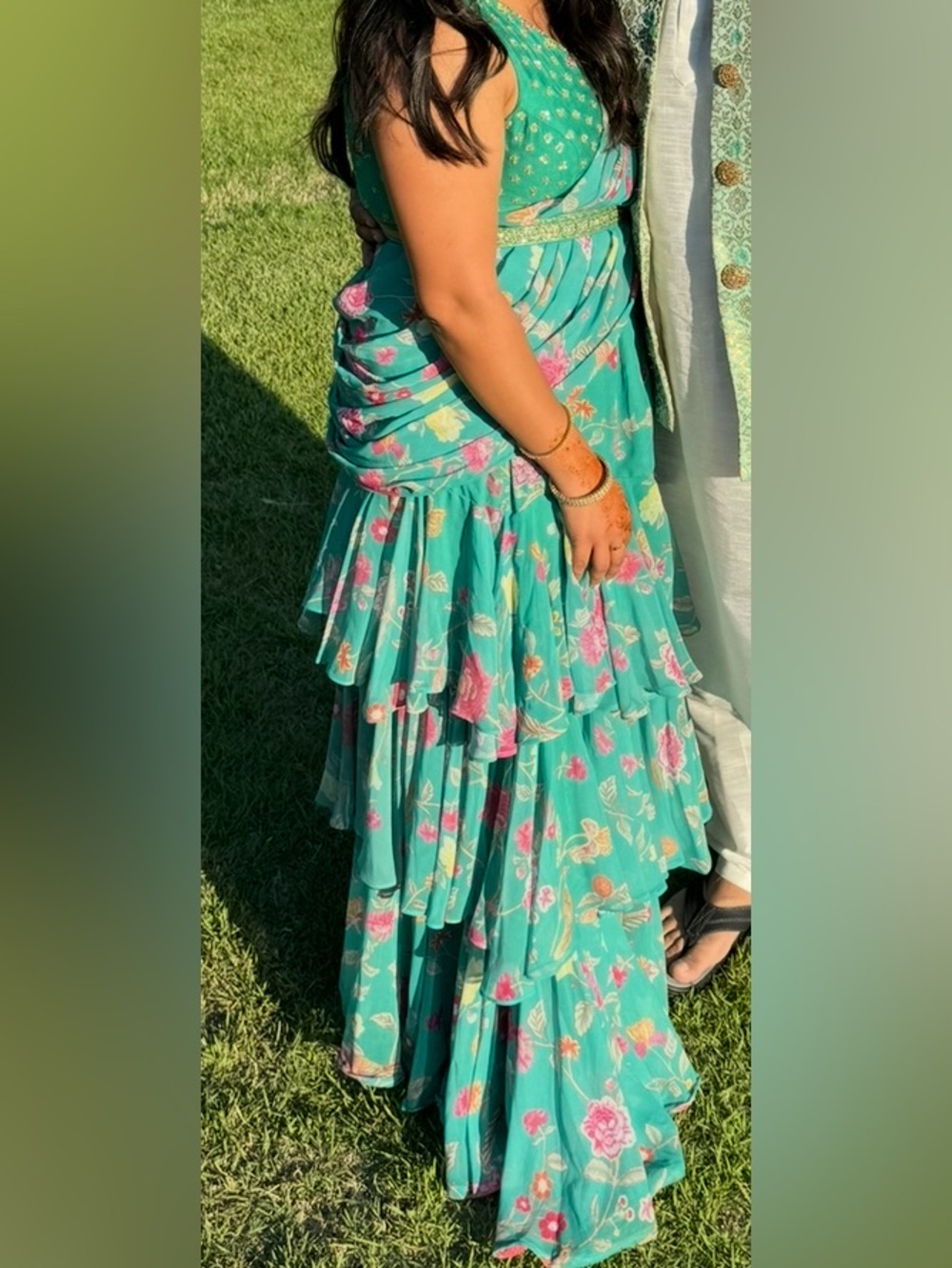 Turquoise Floral Tiered Skirt Set